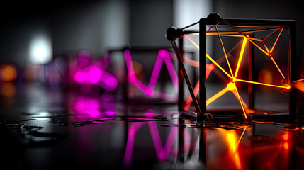 Neon Constellation Maps with Liquid Metallic Paths and Glowing Digital Connections in Cosmic Minimalism
