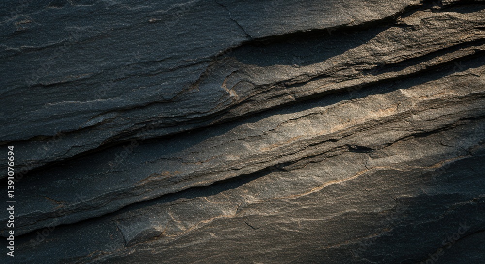 Poster close up of layered slate rock formation showing rough texture