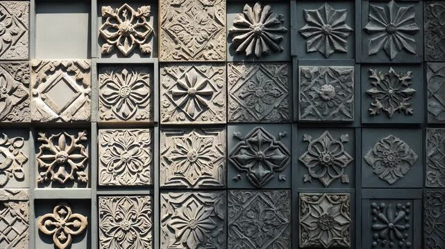 Aged gray vintage distressed geometric shabby mosaic decorative patchwork tile wall texture backdrop panorama