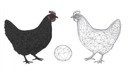 Fototapeta premium Wireframe chickens, egg, studio, polygonal, illustration, design