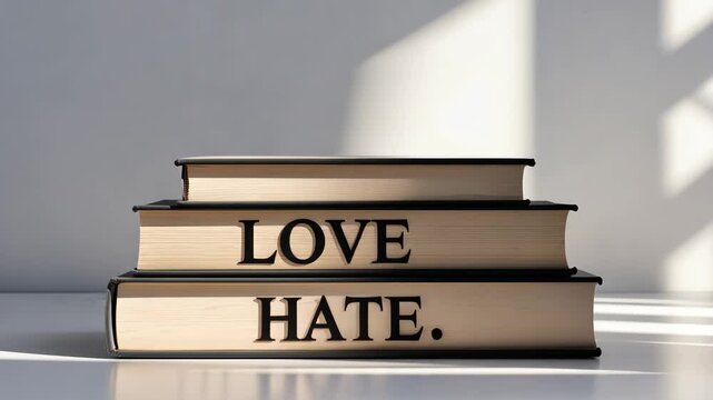 Emblem of Affection or Animosity on Beautiful Books. White Backdrop Table. Business and Idea. Text Space.