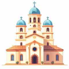 Fototapeta premium Colorful European Church Architecture: Stunning Dome and Ornate Design Illustration with Hellenistic Influence - A Must-See Religious and Cultural Landmark for Tourists