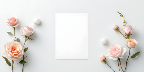 Delicate Pink Roses with Blank Paper