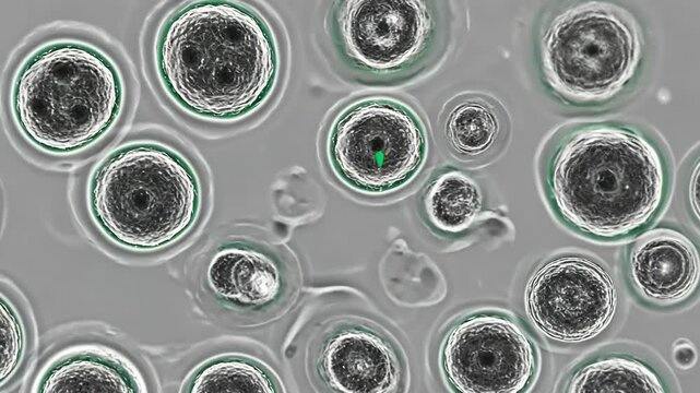 Microbial cells observed under a microscope in a laboratory setting showcasing diverse shapes and sizes