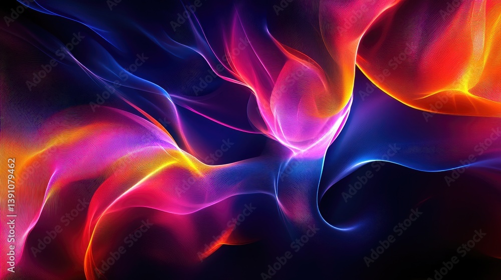 Aufkleber an abstract background with a futuristic feel, combining neon colors and glowing lines against a dar