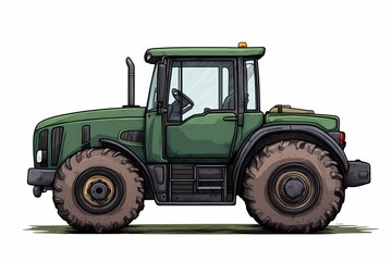 Green Farming Tractor Illustration: Heavy Duty Agricultural Machine for Sustainable Rural Field Work
