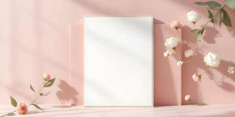 Floral Frame on Pink Background