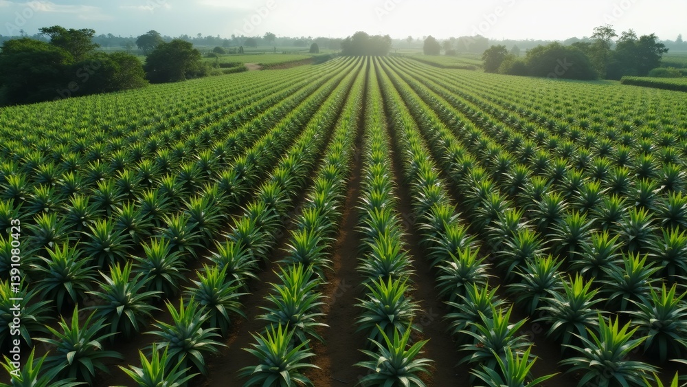 Poster vast agricultural field rows green plants plants arranged neat rows appear well maintained field sur