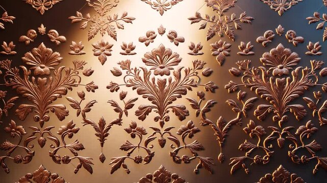 Mocha Mousse, illuminated by light shining through translucent glass with a subtle etched floral pattern. Tan brown frosted glass surface. Close-up of blurred privacy.