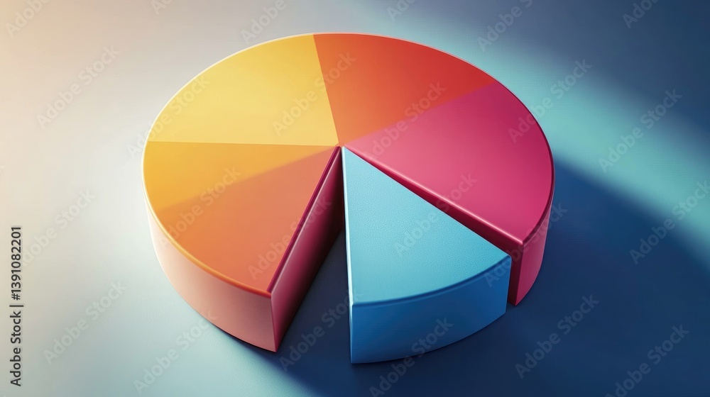 Poster a detailed shot of a d pie chart with labeled segments and a shadow effect, creating a visually appe