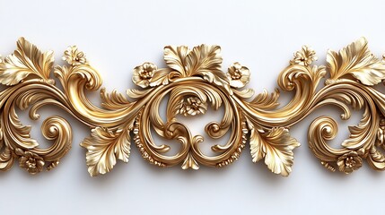 Ornate gold border flowing curved patterns isolated on a white backdrop to highlight the elegance and detail