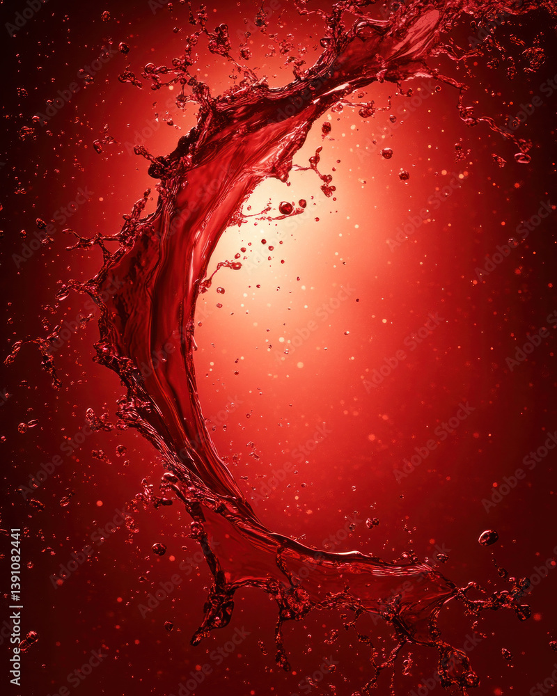 Poster a splash of red liquid with a splash of white. the splash is in the center of the image