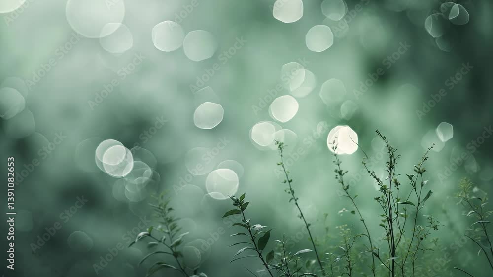 Poster subdued green abstract nature background with gentle light and bokeh effects. ideal for calming back