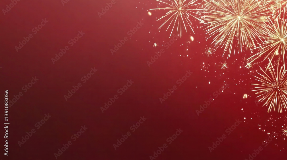 Poster a red background with fireworks in the foreground. the fireworks are in the shape of a triangle
