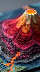 Fototapeta premium Colorful Quilling Paper Art: Contemporary 3D Volcano Design – Nature’s Geology Meets Innovative Craftsmanship