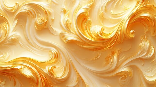 Ornate golden baroque pattern flowing curves and swirls isolated on a blank background