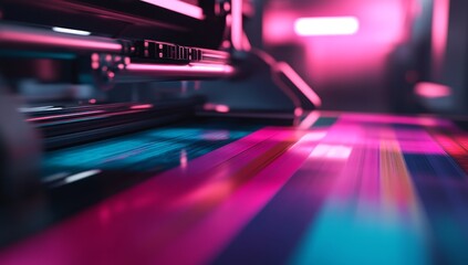 Large format printing machine in action. Vivid colors and precision in a production setting