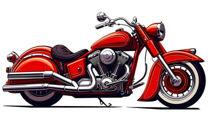 Classic Red Chopper Motorcycle Illustration Vintage Cruiser Bike Design Powerful Engine Detail