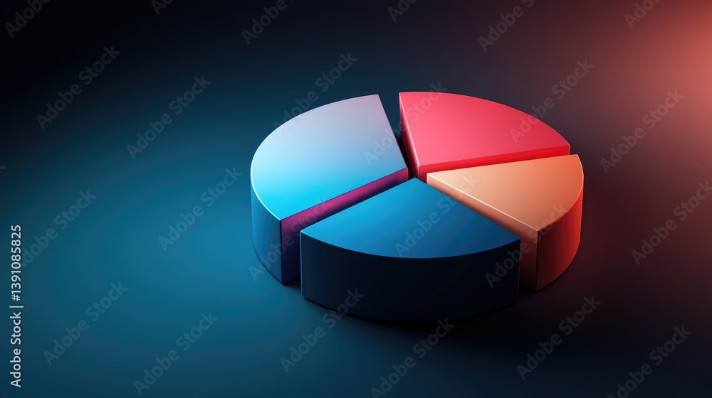 Poster a side view of a d pie chart with segment rotation and a gradient color scheme, illustrating data pr