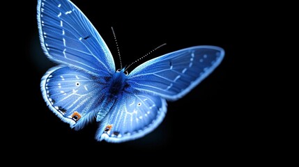 A Stunning Blue Butterfly with Delicate Wings Against Darkness