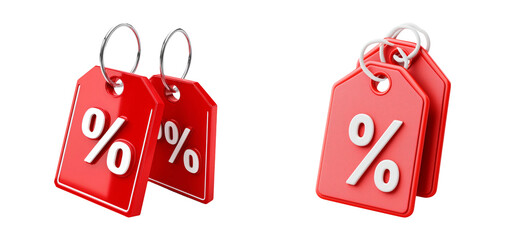Red Discount Tags with Percentage Symbols for Sale Promotion Campaigns