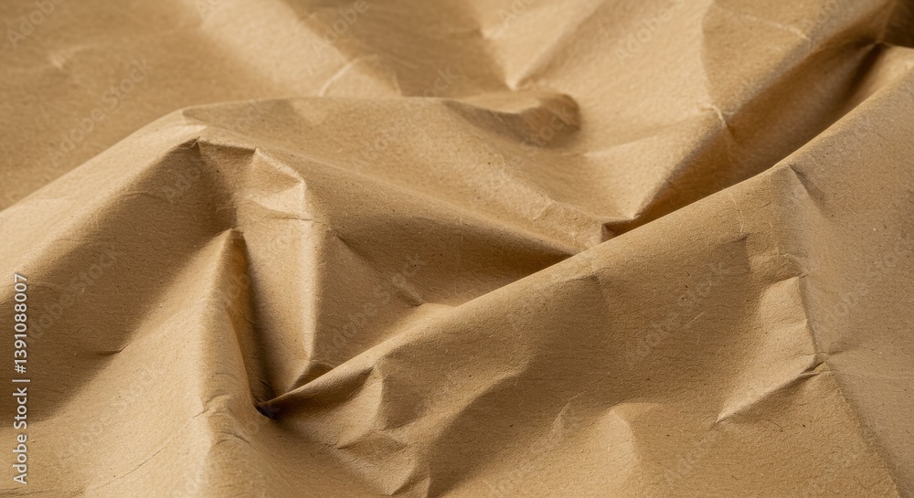 Aufkleber a close up shot of crumpled brown paper with visible folds and shadows creating texture and depth