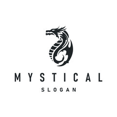 mystical animal legend design with simple dragon logo silhouette and vintage retro ancient illustration templet design