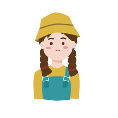 Smiling Girl in Yellow Hat and Teal Overalls, Braided Hair