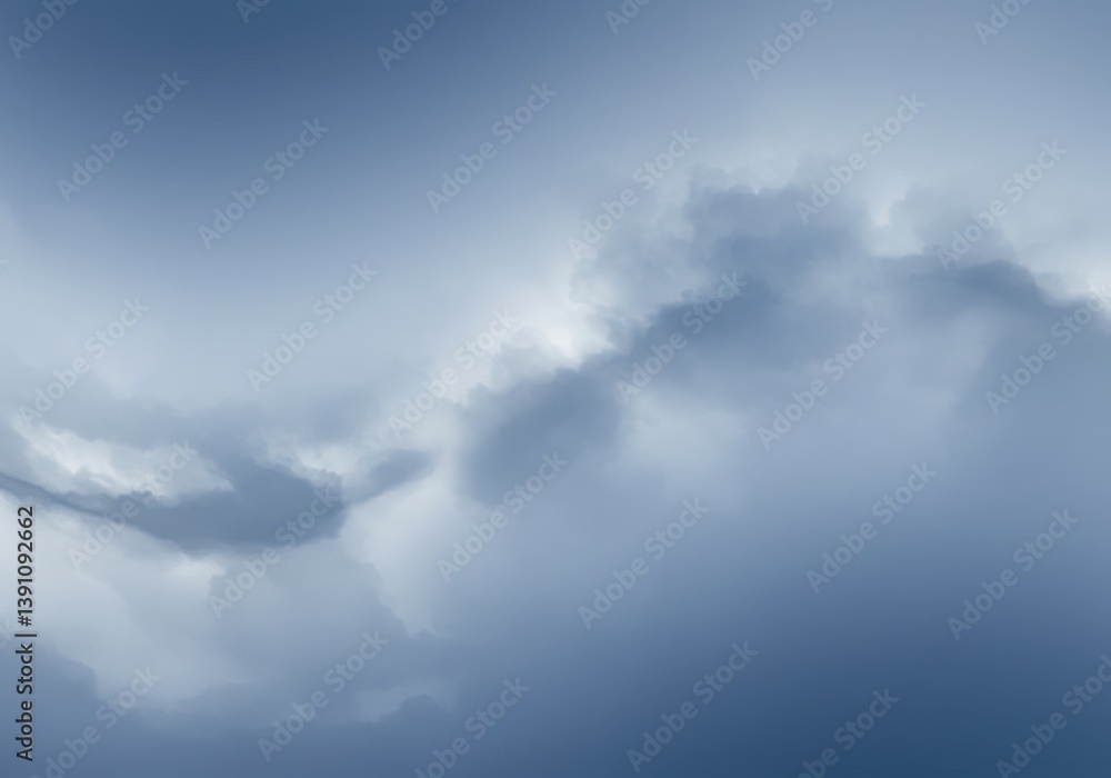Poster a view of a cloudy sky with soft light and a gradient of blue and white in the atmosphere above us a