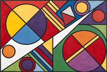 Geometric abstract art features a predominance of basic shapes such as circles, triangles, and rectangles that overlap and interact dynamically - generated by ai