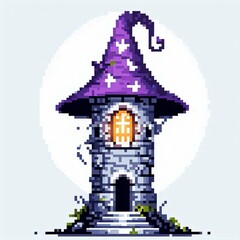Naklejka premium Pixelated Wizard Tower with Star Hat suitable for marketing material