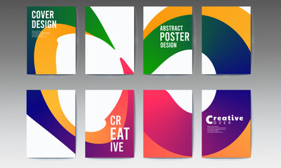 Naklejka premium abstract poster, set, Abstract gradient poster background vector set. Minimalist style cover template with vibrant perspective 3d geometric prism shapes collection. social media, cover, banner, flyer.