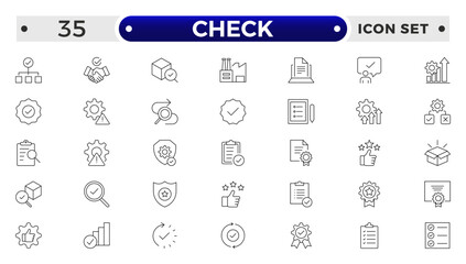 Checkmark outline Icons set. Check, approve, ticks, quality check, confirm, correct, checklist and verified.