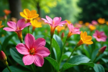Paisley-shaped flowers in a lush green garden with foliage, nature, plant life, flower power