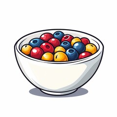 Cheerful Brightly-Colored Bowl of Healthy Organic Berries - Vibrant Cartoon Illustration of Summertime Cuisine
