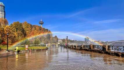 Rainbow over the path next to Niagara Falls