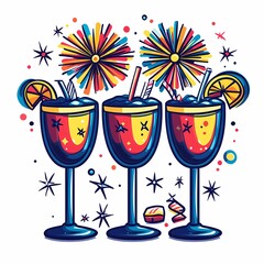 Vibrant Celebration Cocktails: Colorful Mixed Drinks & Festive Mocktails in Pop Art Style