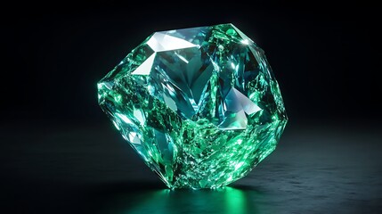 Fototapeta premium Shimmering Green Crystal Formation on Dark Background / 暗い背景にきらめく緑色のクリスタル形成