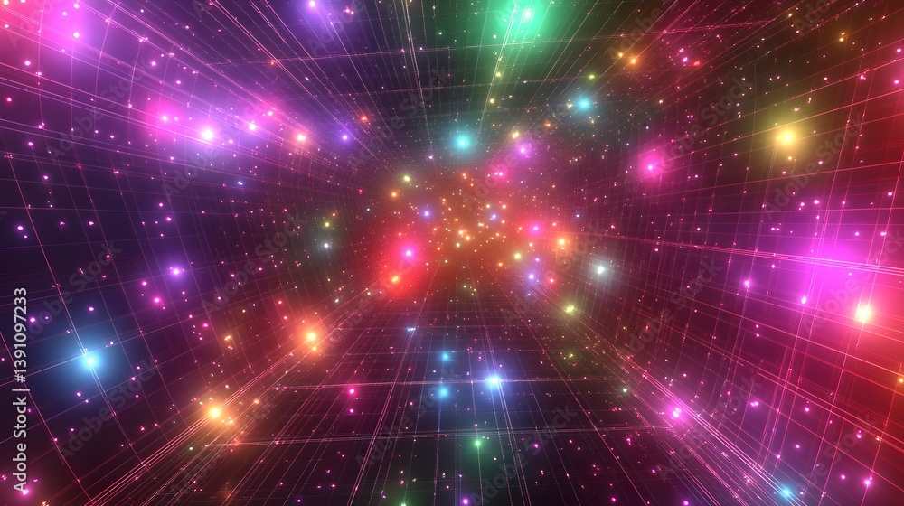 Aufkleber vibrant display of multicolored light particles in a dark grid