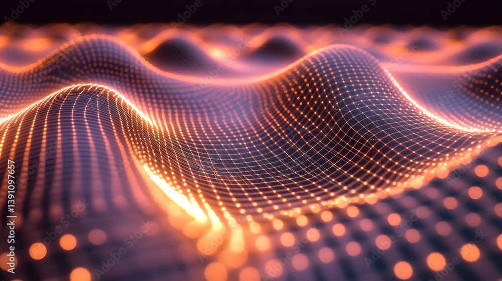 Poster digital abstract illustration of a glowing network surface and patterns
