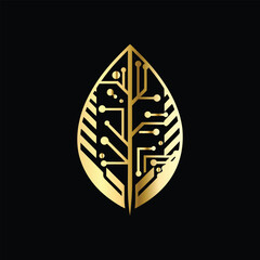 Eco logo with leaf and circuit board. Vector template for technology company. Circuit board logo with leaf. Technology icon. Vector illustration.