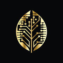 Elegant logo design with leaf and technology elements. Vector illustration.  Eco leaf icon. Vector illustration of eco leaf with circuit.