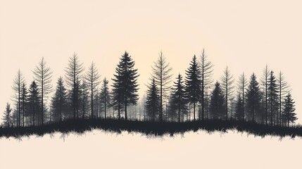 Obraz premium Black and White Forest Silhouettes at Sunset. Tranquil Pine Trees in a Mystical Woodland Landscape