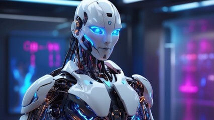 Fototapeta premium A futuristic robotic figure with a digital