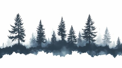Fototapeta premium Serene Forest Landscape. Idyllic Woodlands and Dramatic Silhouettes with Mountain Backdrop