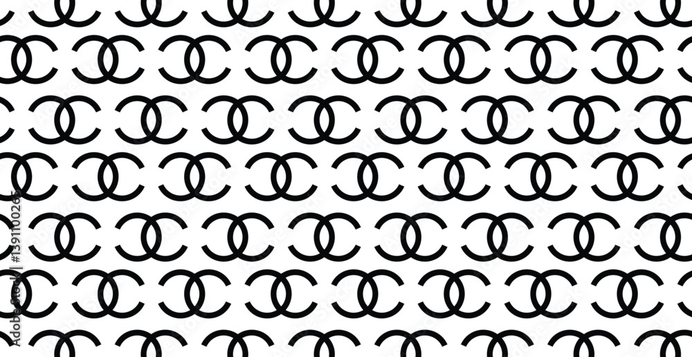 Poster a repeating pattern of the iconic design featuring interlocking, simple, black double-circle shapes 