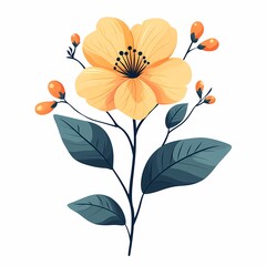Obraz premium Elegant Blossom: Vibrant Yellow Flower Illustration with Greenery and Botanical Flourish