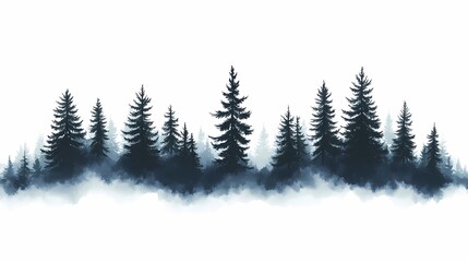 Fototapeta premium Explore Mystical Woodland Landscapes. Serene Forest and Pine Tree Silhouette Art Background
