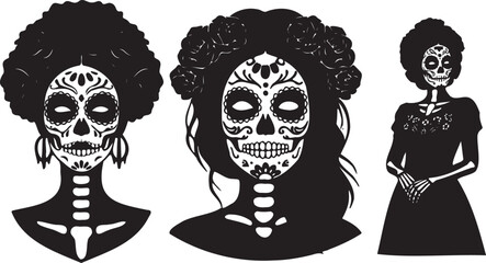 Day of the Dead Vector Black Silhouette on White Background | Día de los Muertos Illustration | Cultural & Festive Design | Minimalist & Editable