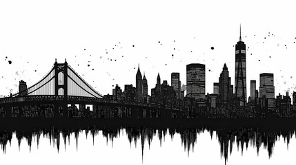 Fototapeta premium Cityscape Skyline: Monochrome Urban Silhouette with Modern Architecture and Iconic Landmarks | High-Rise Buildings and Artistic City Horizon